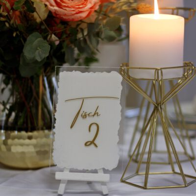 Tischnummer Acrylglasplatte weiß / gold