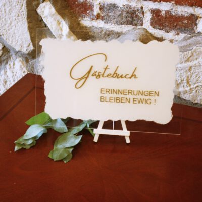 Acrylglas Schild weiß/gold “Gästebuch”